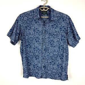 Color Plus Classic Fit Short Sleeve Button Shirt Indigo Prints Floral Medium
